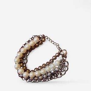 Premier Designs Layered Pearl and Bronze Bead Bracelet